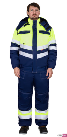 Костюм НАВИГАТОР-2 куртка короткая и полукомбинезон цвет синий с лимонным и СОП