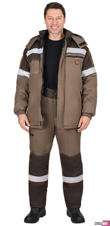 Костюм СИРИУС-РОДОС-РОСС куртка и брюки, цвет светло-коричневый с тёмно-коричневым и СОП