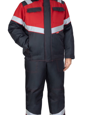 Костюм СИРИУС-НАВИГАТОР-1М куртка короткая и полукомбинезон цвет тёмно-серый с красным и СОП