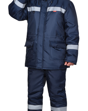 Куртка БРИГАДИР цвет синий с СОП, мех. ворот, капюшон (утеплитель 600 гр)