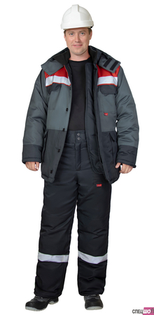 Костюм ПАРИТЕТ-РОСС куртка длинная и брюки цвет черный с темно-серым, красным и СОП