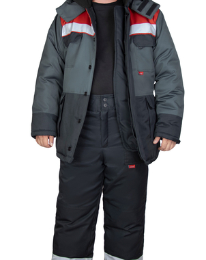 Костюм ПАРИТЕТ-РОСС куртка длинная и брюки цвет черный с темно-серым, красным и СОП