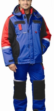 Костюм ФАВОРИТ-МЕГА (Формула) утеплённый, куртка короткая с п/к, цв.василёк/черн/красн. и СОП