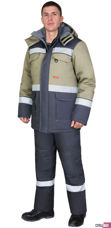 Костюм ПАРИТЕТ куртка длинная и брюки цвет тёмно-серый со светло-оливковым и СОП