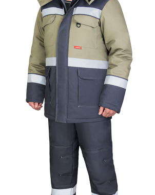 Костюм ПАРИТЕТ куртка длинная и брюки цвет тёмно-серый со светло-оливковым и СОП