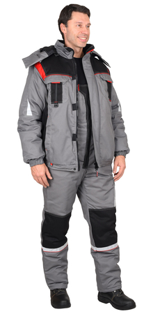 Костюм СИРИУС-СТАН куртка, п/к, серый с черной и красной отделкой
