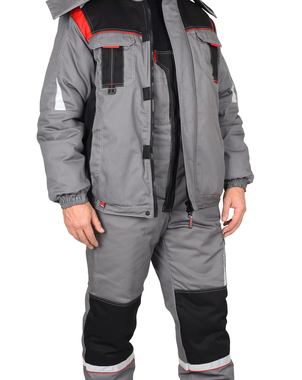 Костюм СИРИУС-СТАН куртка, п/к, серый с черной и красной отделкой