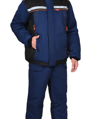 Костюм ПРАКТИК куртка и брюки, меховой воротник, цвет синий с черным и СОП