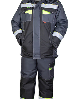 Костюм ХОВАРД-М куртка длинная и брюки, цвет темно-серый с черным, лимонной отделкой и СОП
