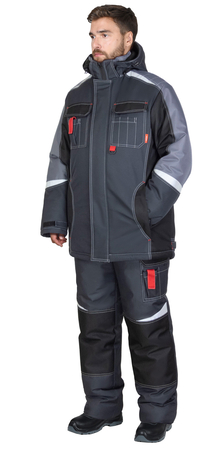 Костюм СИРИУС-ФАВОРИТ-МЕГА-М куртка длинная и полукомбинезон, цвет тёмно-серый с черным, СОП