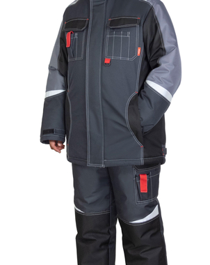 Костюм СИРИУС-ФАВОРИТ-МЕГА-М куртка длинная и полукомбинезон, цвет тёмно-серый с черным, СОП